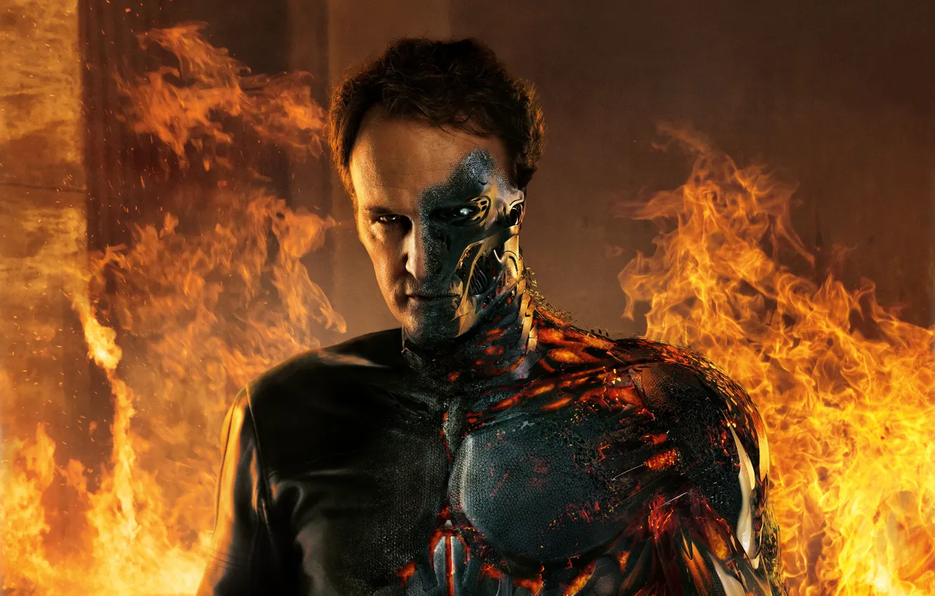Photo wallpaper fire, flame, Action, robot, eyes, Machine, man, boy