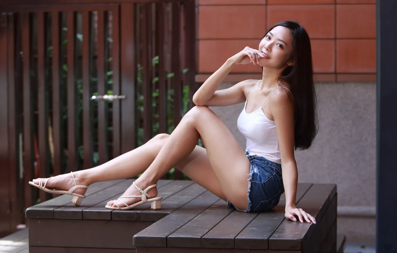 Photo wallpaper smile, brunette, Asian, gesture, smile, brunette, asian, gesture