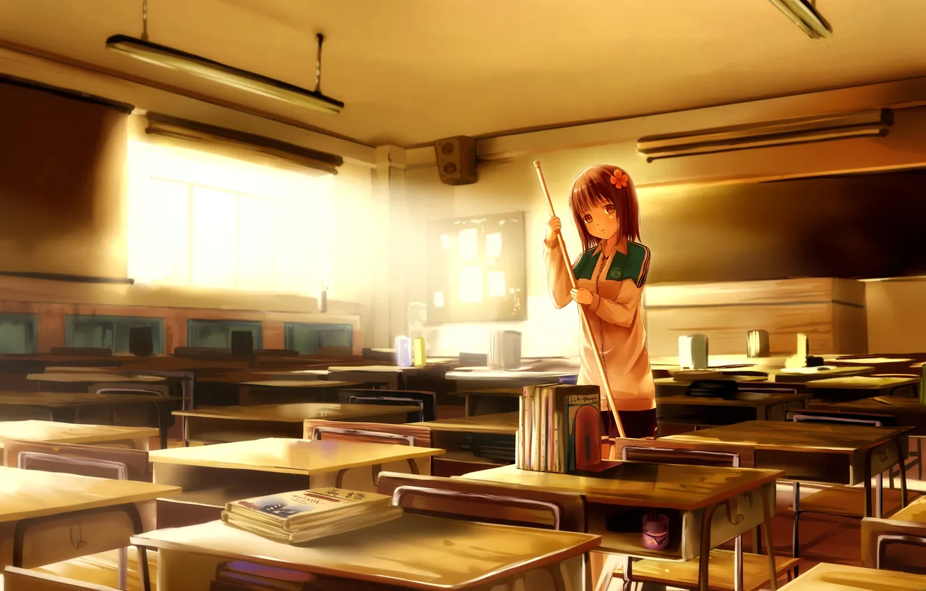 Photo wallpaper girl, light, Board, anime, art, form, class, schoolgirl