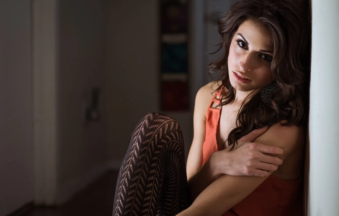 Photo wallpaper look, girl, brunette, curls