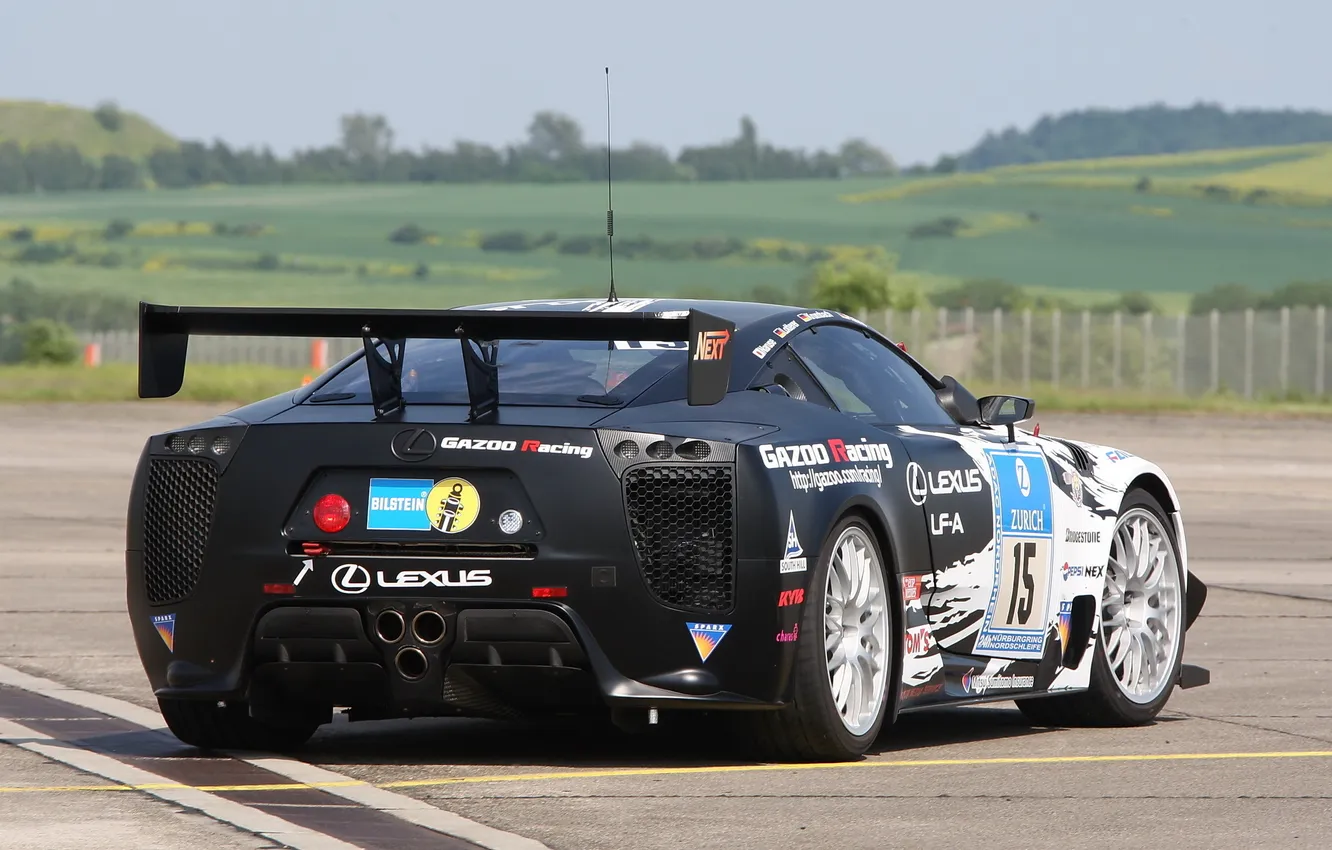 Photo wallpaper car, asphalt, Lexus, Lexus, race, the rear part, LF-A, right side