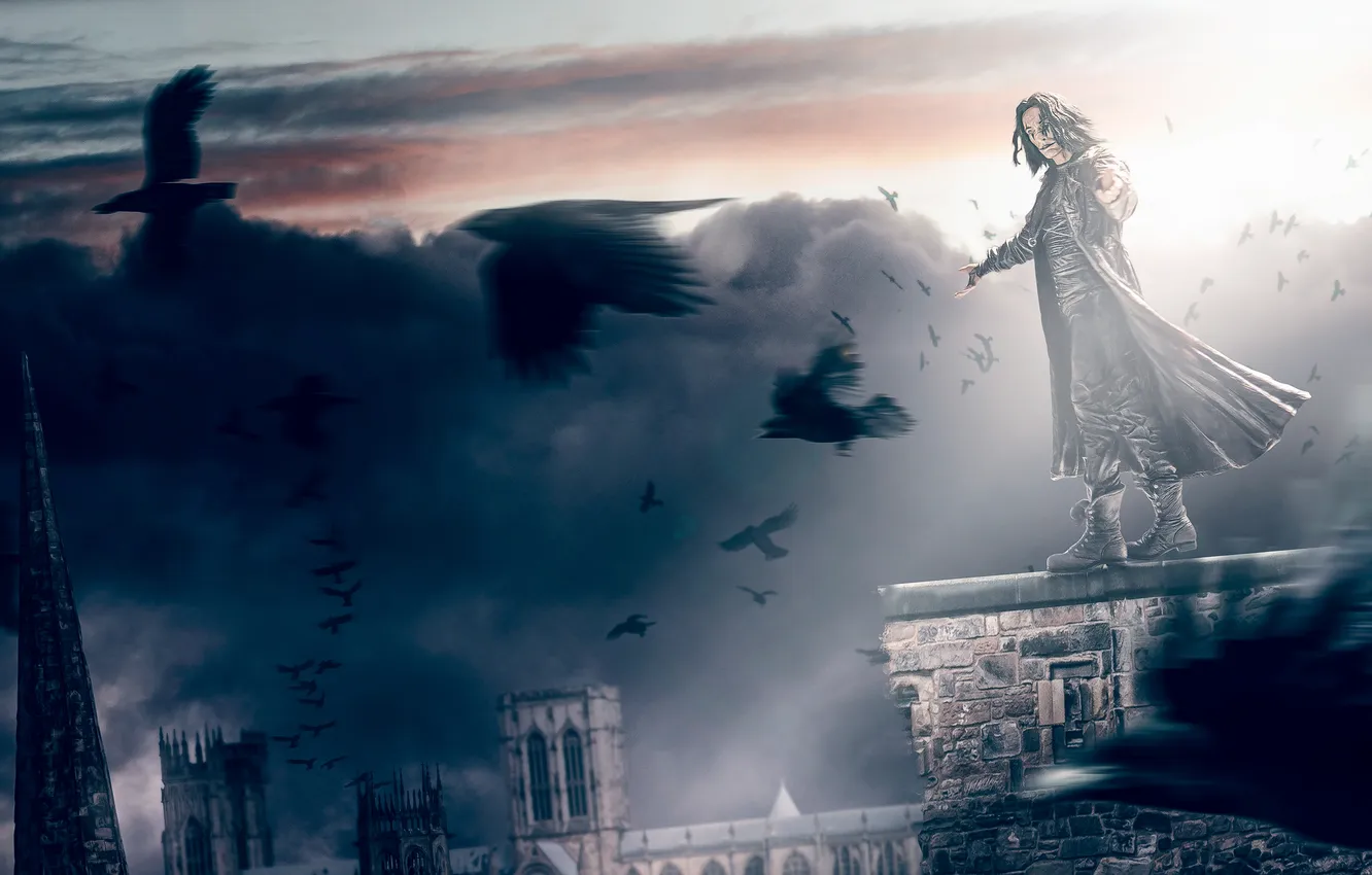 Photo wallpaper roof, the city, the darkness, crows, Raven, The Crow