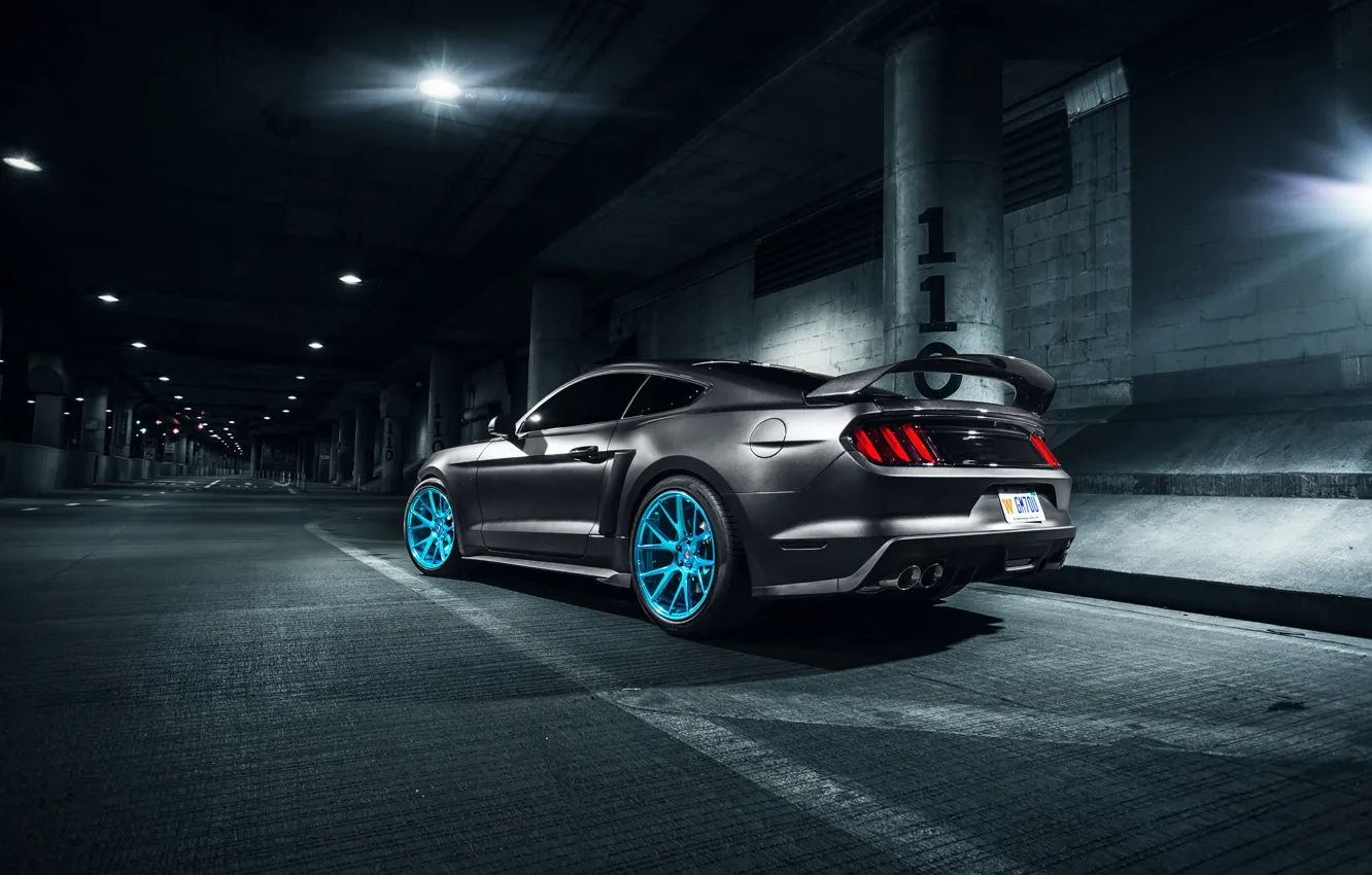 Photo wallpaper Mustang, Ford, Blue, Vossen, Wheels, Rear, Roush X