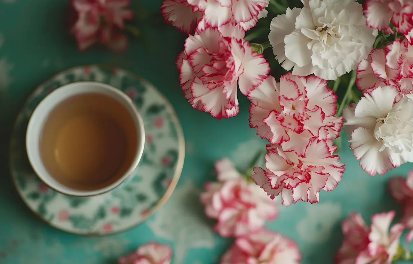 Photo wallpaper neural network, bunches, flowers, tea, bouquet, AI art