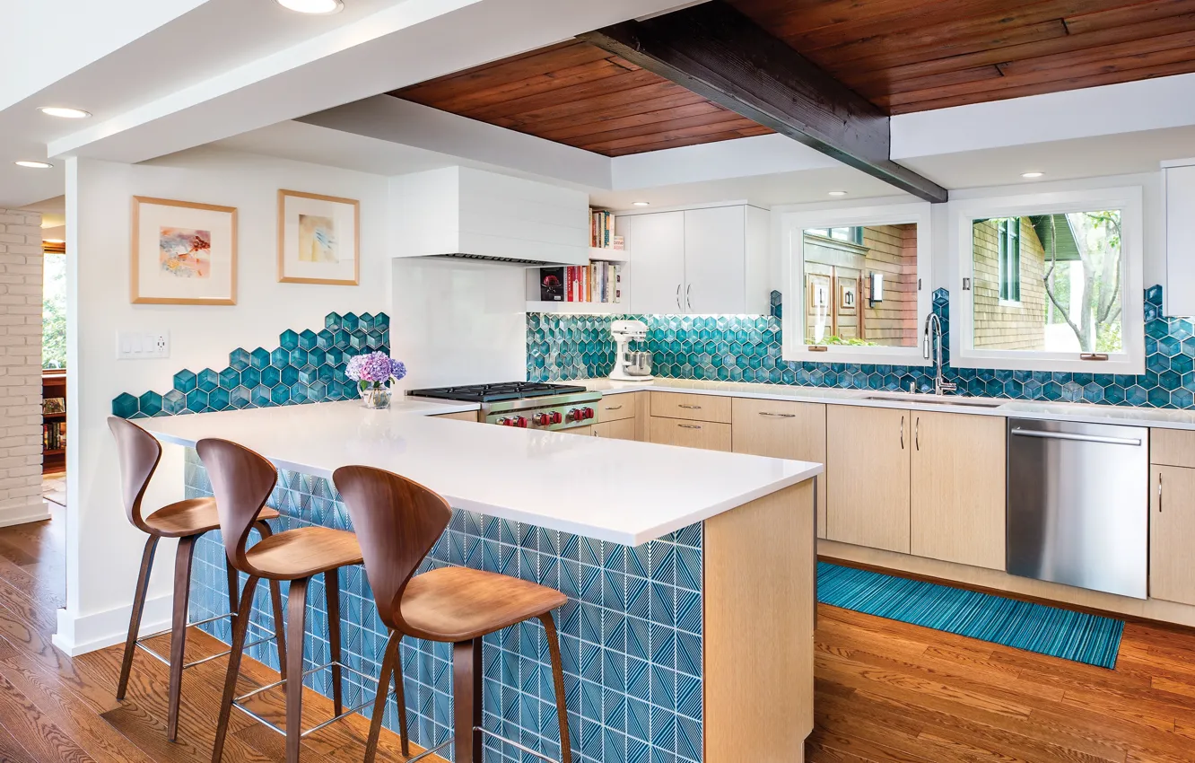 Wallpaper design, style, interior, kitchen, dining room, Mid-Century ...
