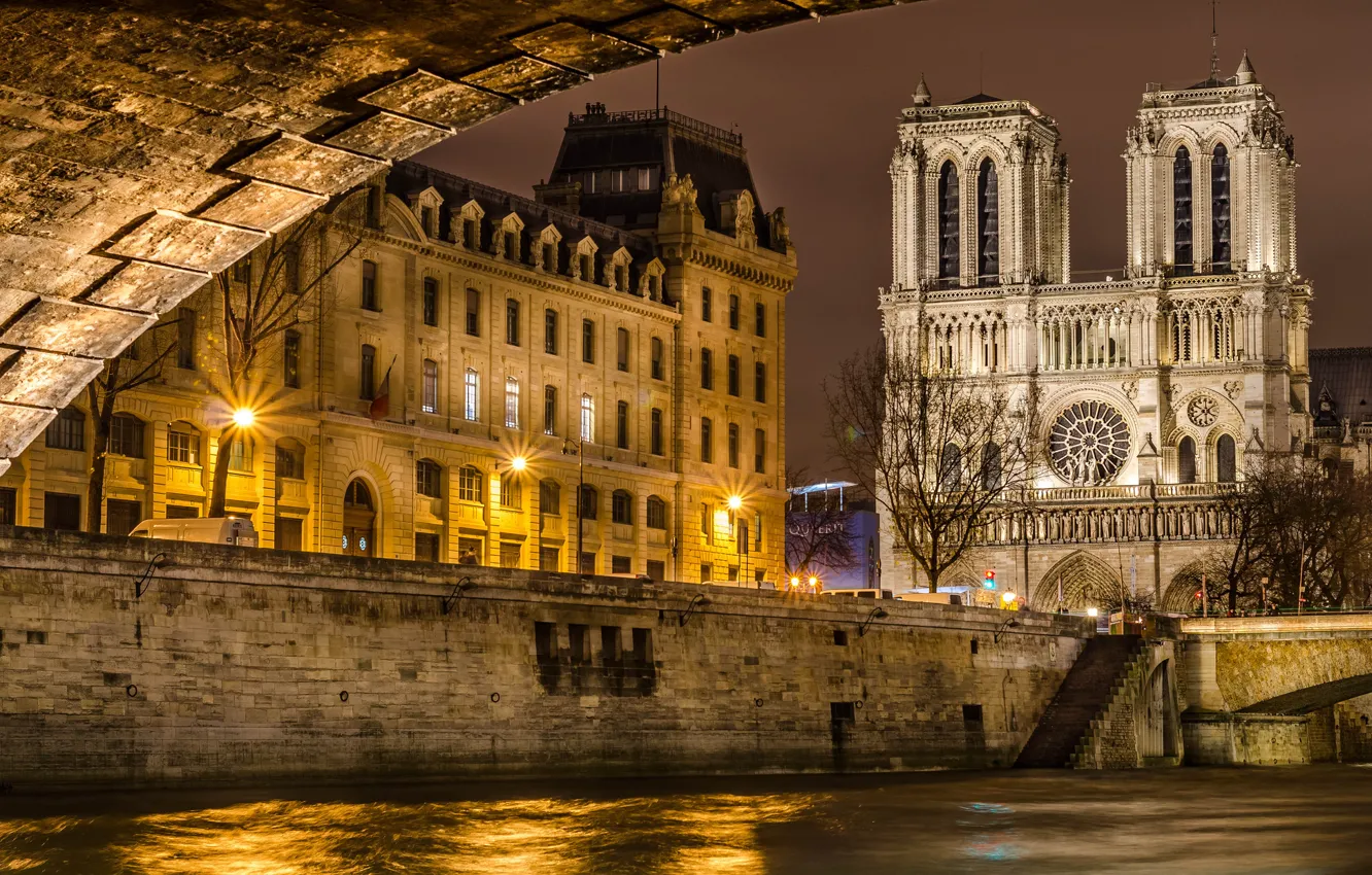 Photo wallpaper bridge, the city, river, France, Paris, the evening, lighting, Hay