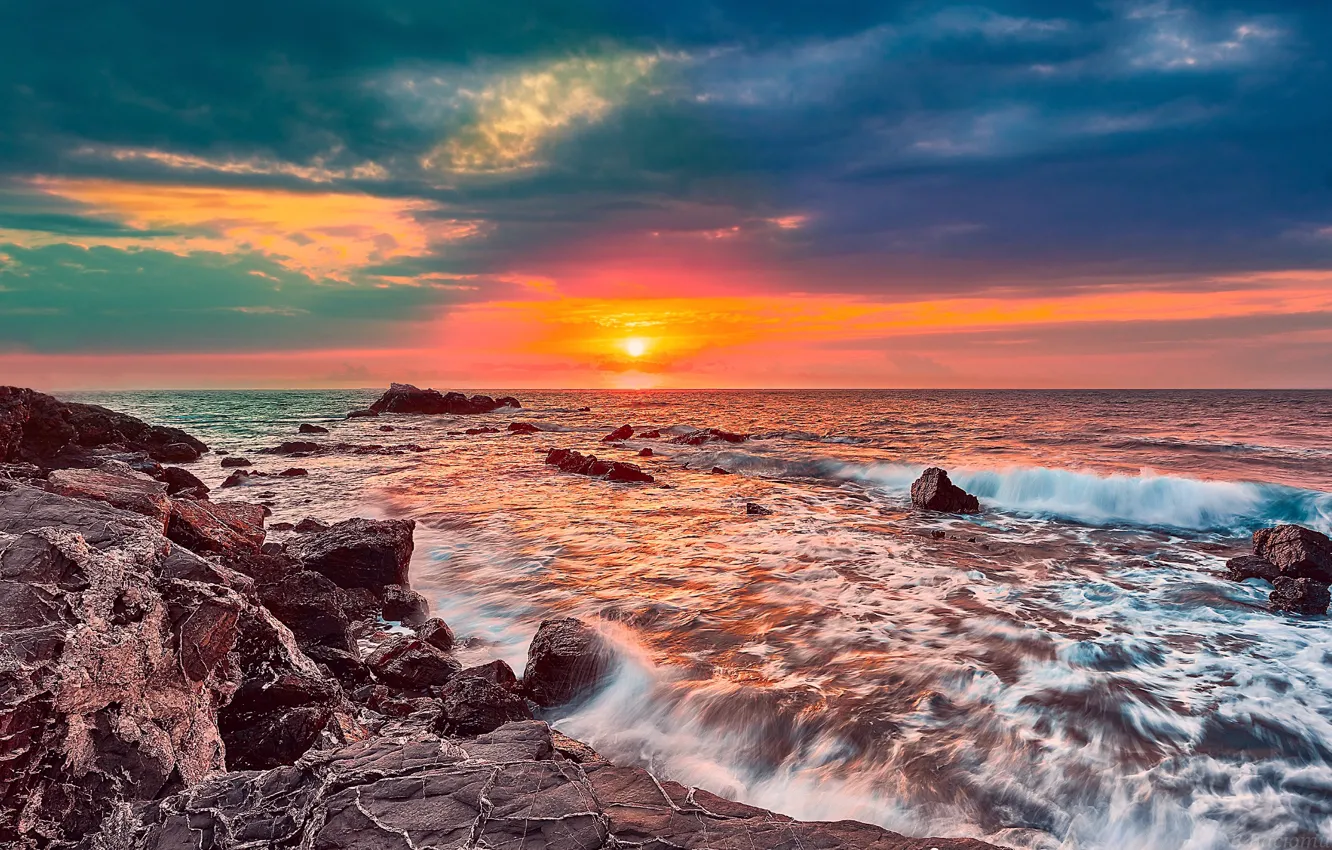 Photo wallpaper the sky, the ocean, the evening