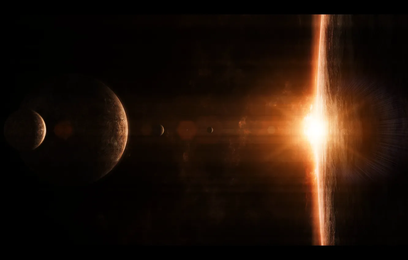 Photo wallpaper space, glare, planet