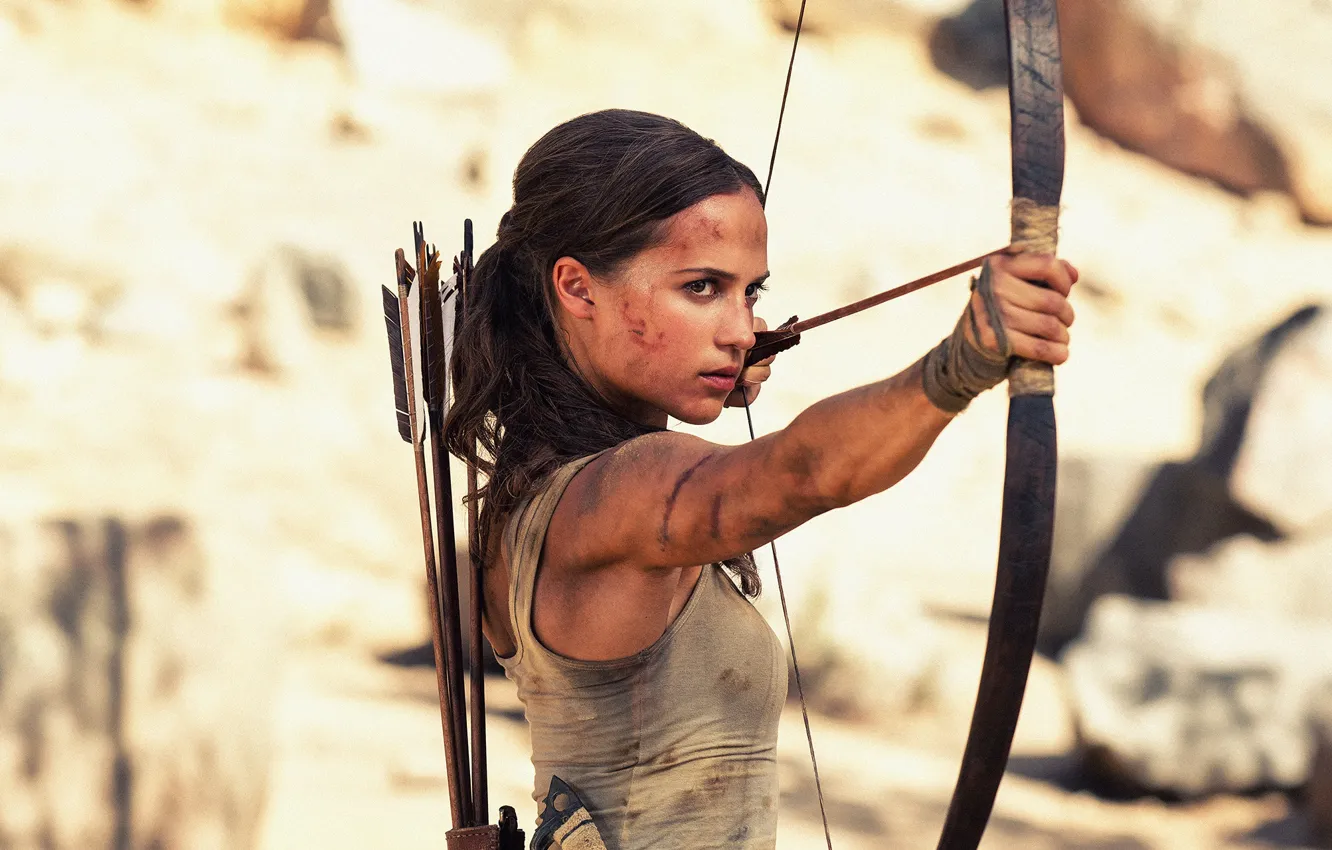 Photo wallpaper girl, pose, frame, Mike, bow, Tomb Raider, Lara Croft, arrows