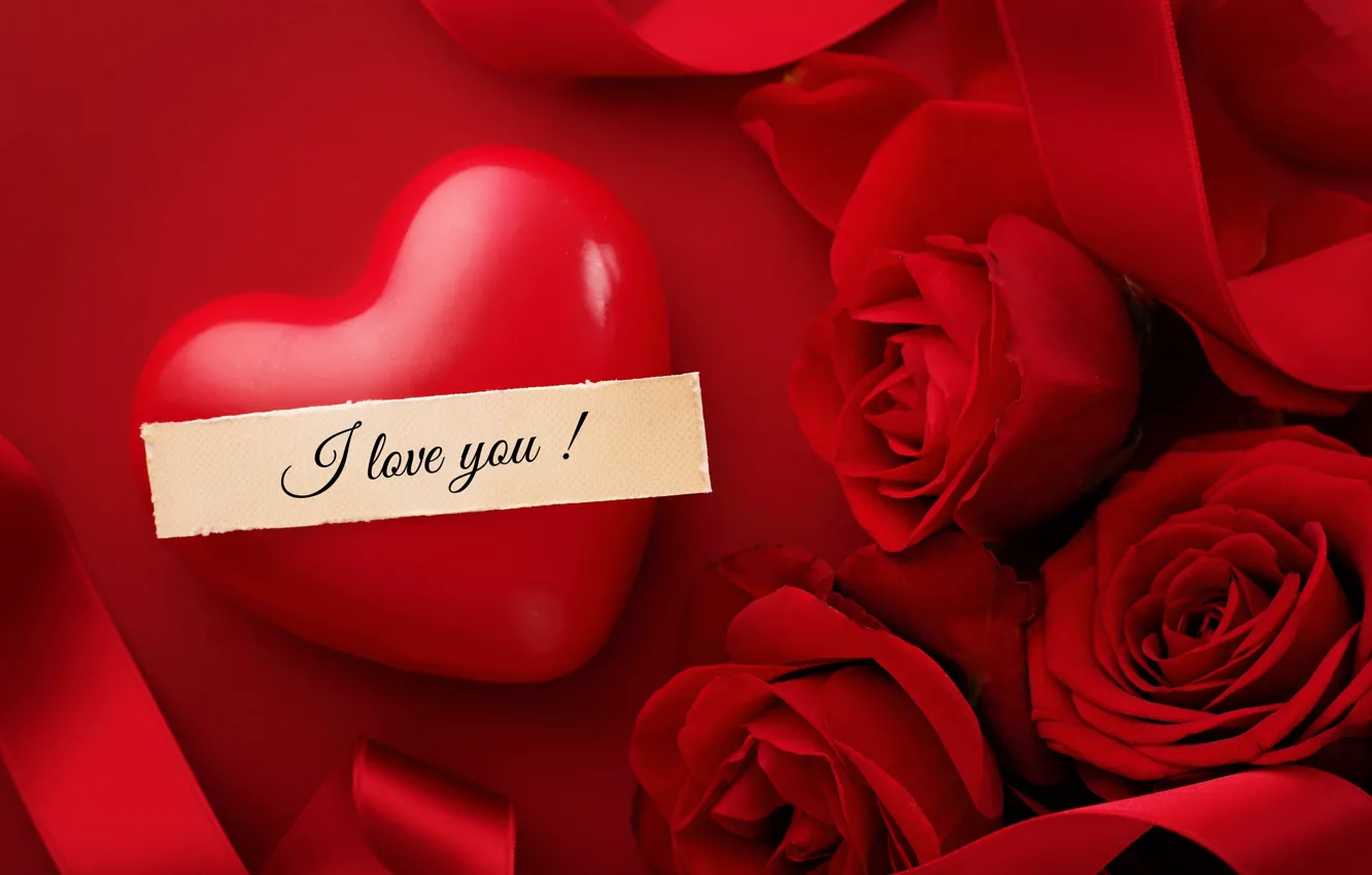 Photo wallpaper love, heart, roses, red, love, heart, romantic, silk