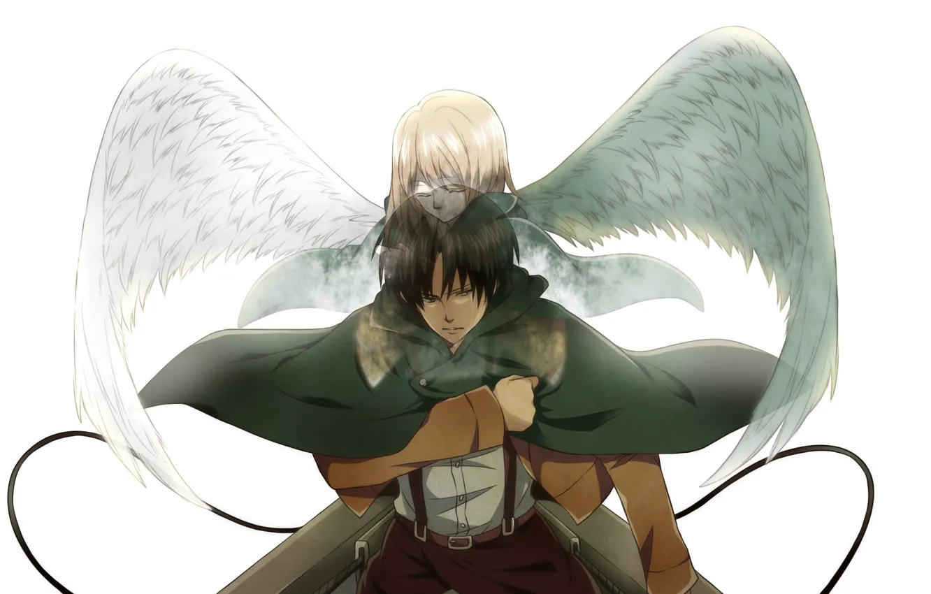 Photo wallpaper girl, wings, angel, anime, tears, art, guy, shingeki no kyojin