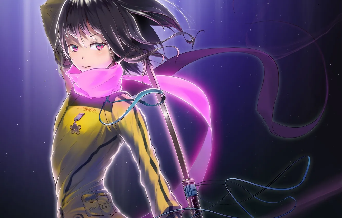 Photo wallpaper girl, weapons, katana, anime, scarf, art, yamoto koki, suga0930