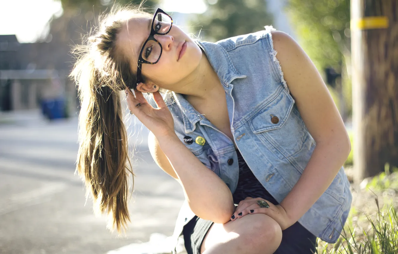 Photo wallpaper girl, glasses, tail