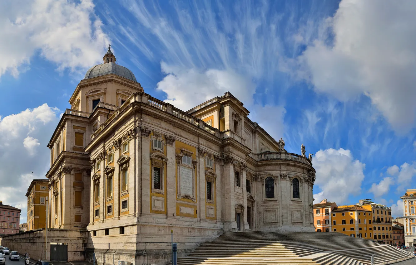 Photo wallpaper the sky, clouds, home, Rome, Italy, Church, stage, Basilica