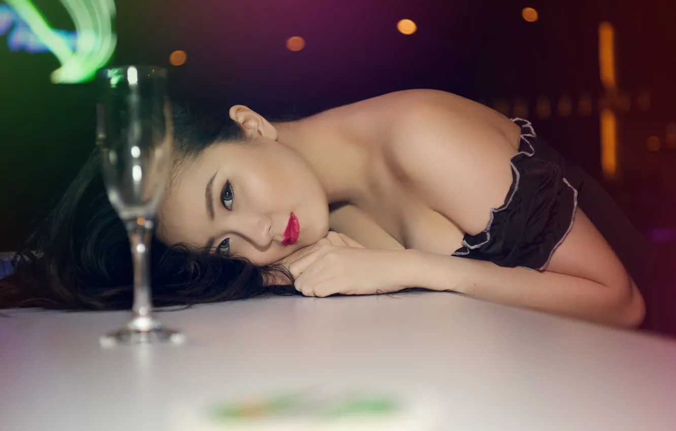 Photo wallpaper look, girl, mood, glass