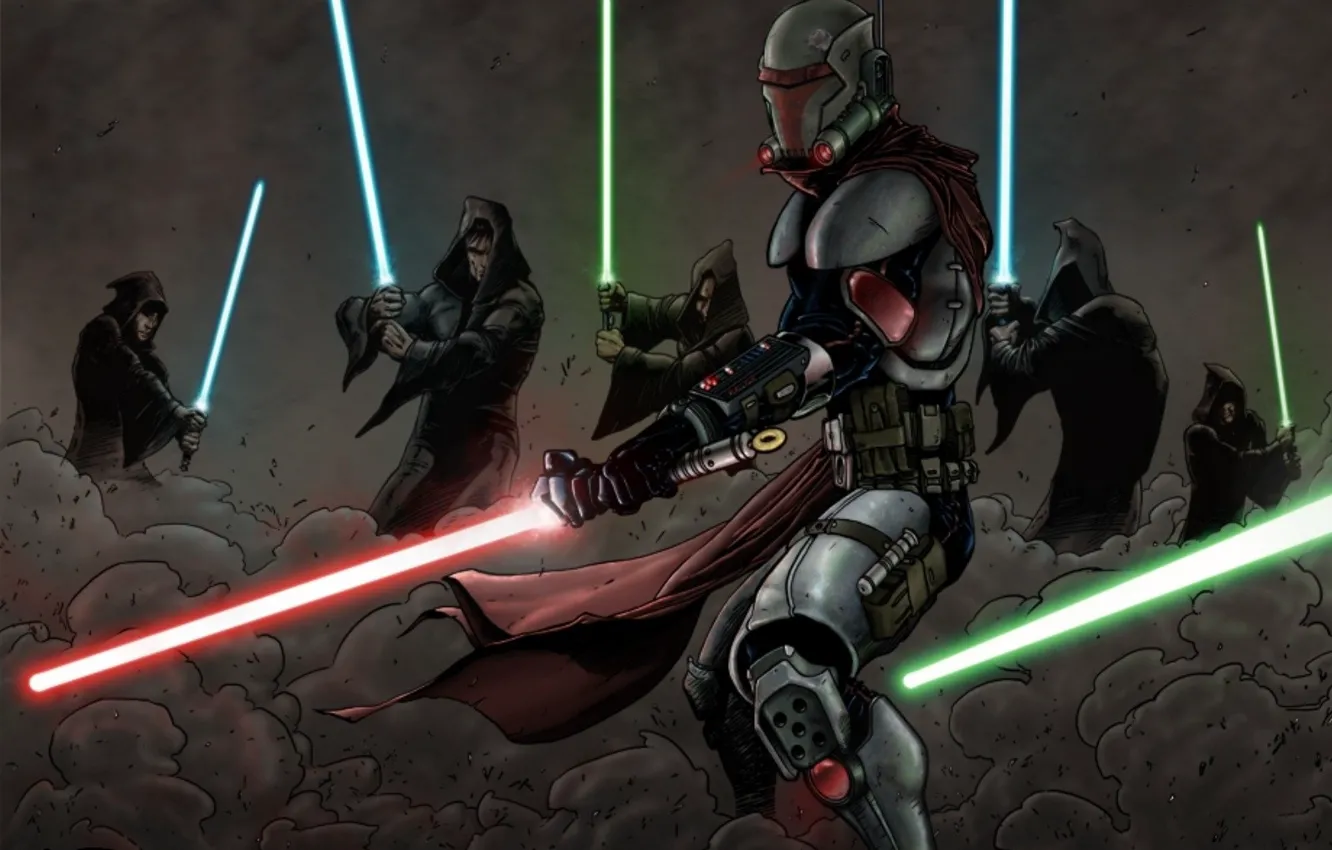 Photo wallpaper fight, dust, Jedi