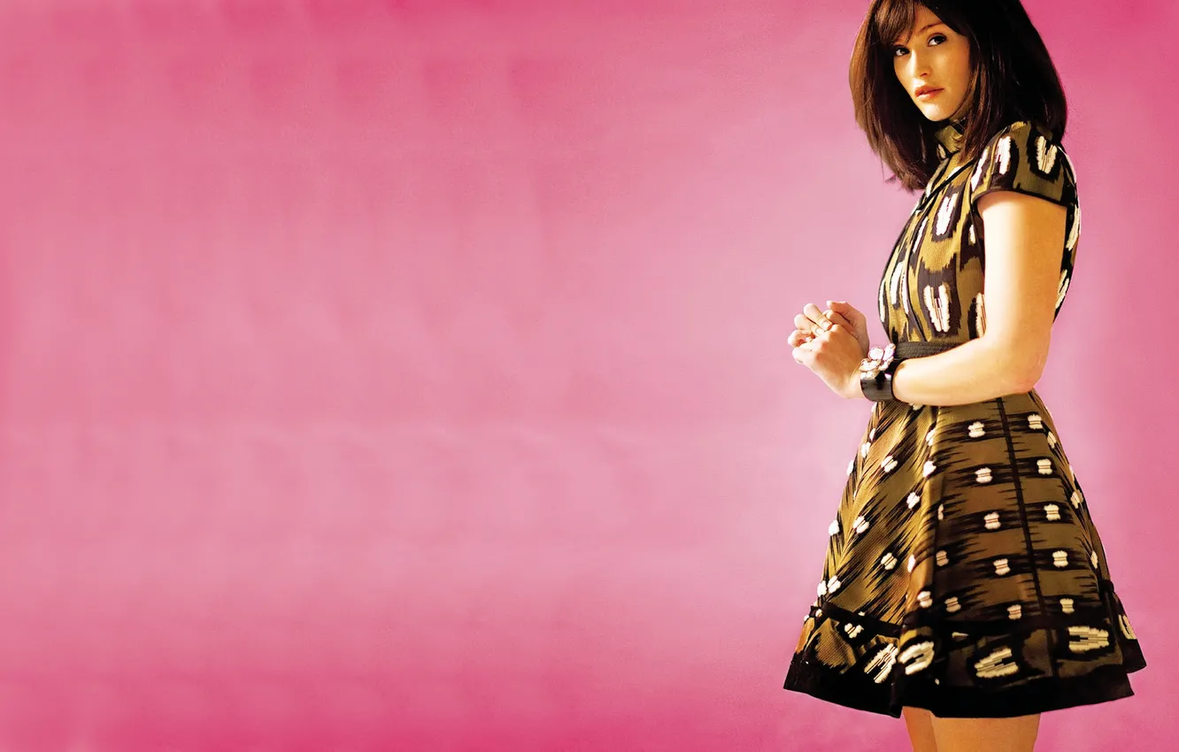 Photo wallpaper model, dress, actress, pink background, Gemma Arterton, Gemma Arterton