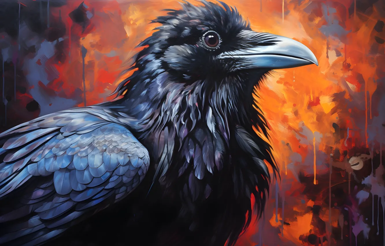 Photo wallpaper bird, crows, Raven, AI art, neural network