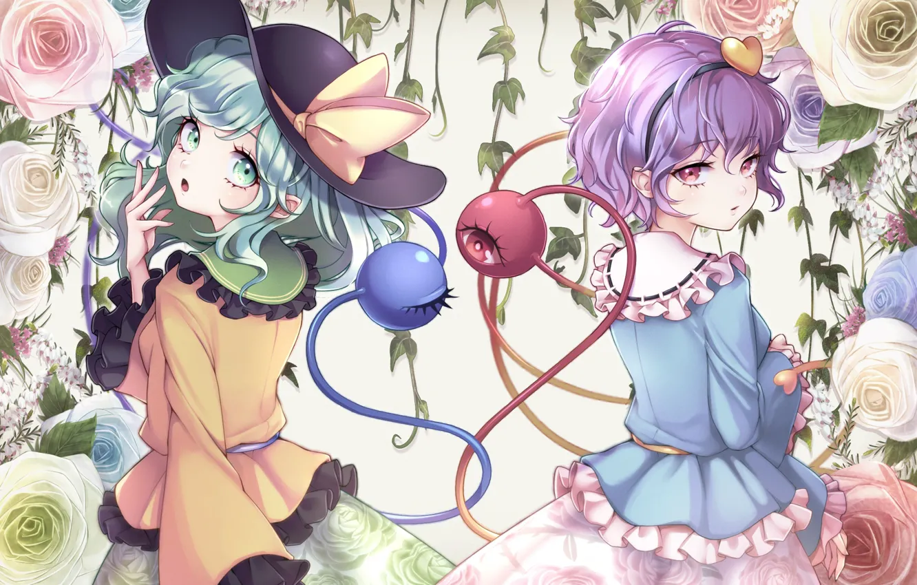 Photo wallpaper touhou, Komeiji Satori, Komeiji Koishi, wikumi