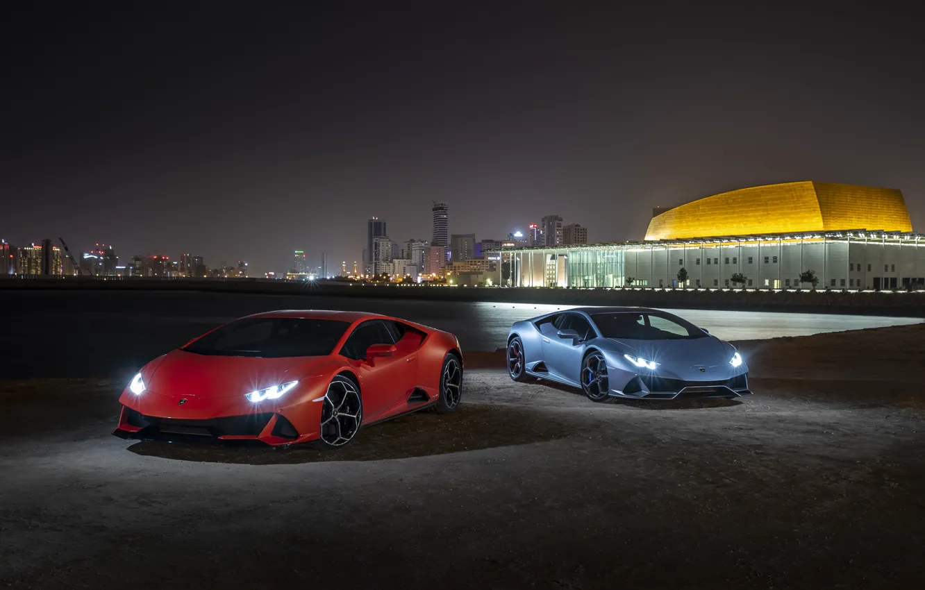 Photo wallpaper Lamborghini, pair, Evo, supercars, Huracan, 2019, Lamborghini Huracan Evo