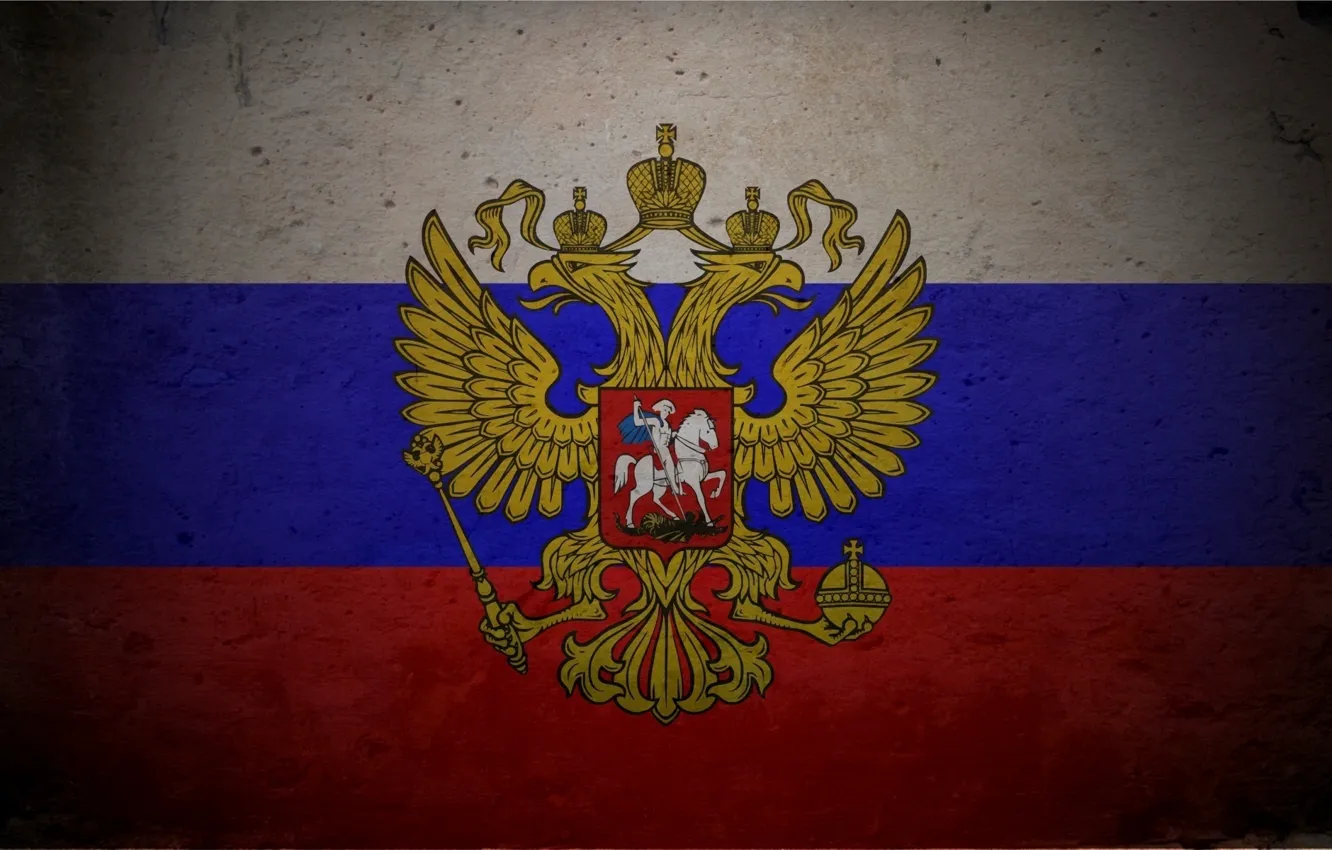 Photo wallpaper flag, Russia, coat of arms, tricolor, Texture, double-headed eagle