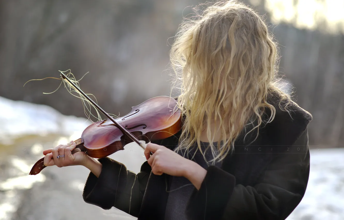 Photo wallpaper girl, violin, hair