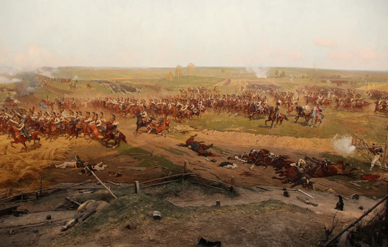 Photo wallpaper horse, picture, battle, soldiers, the battle, fragment, the Frenchman, Russian