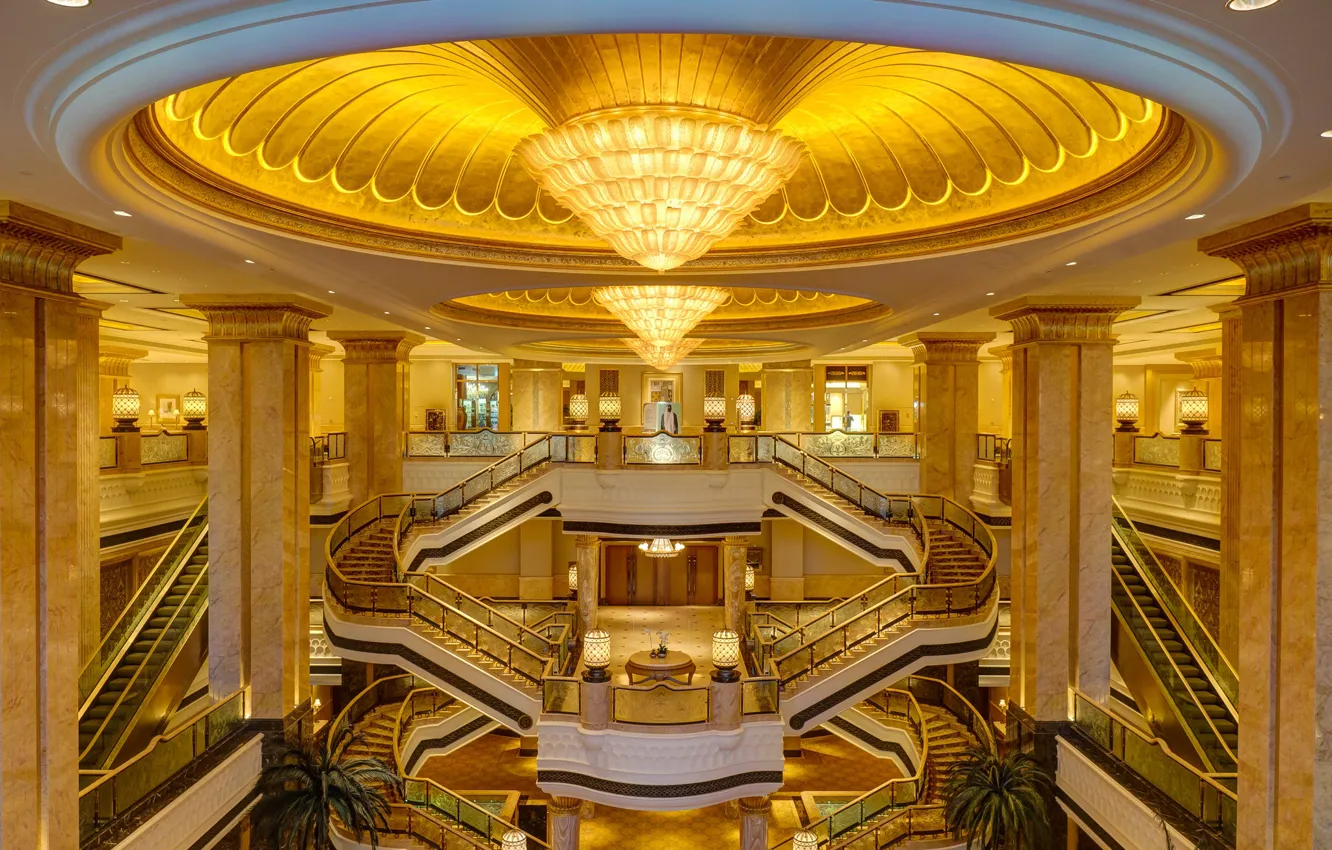 Photo wallpaper ladder, chandelier, the hotel, escalator, UAE, Abu Dhabi