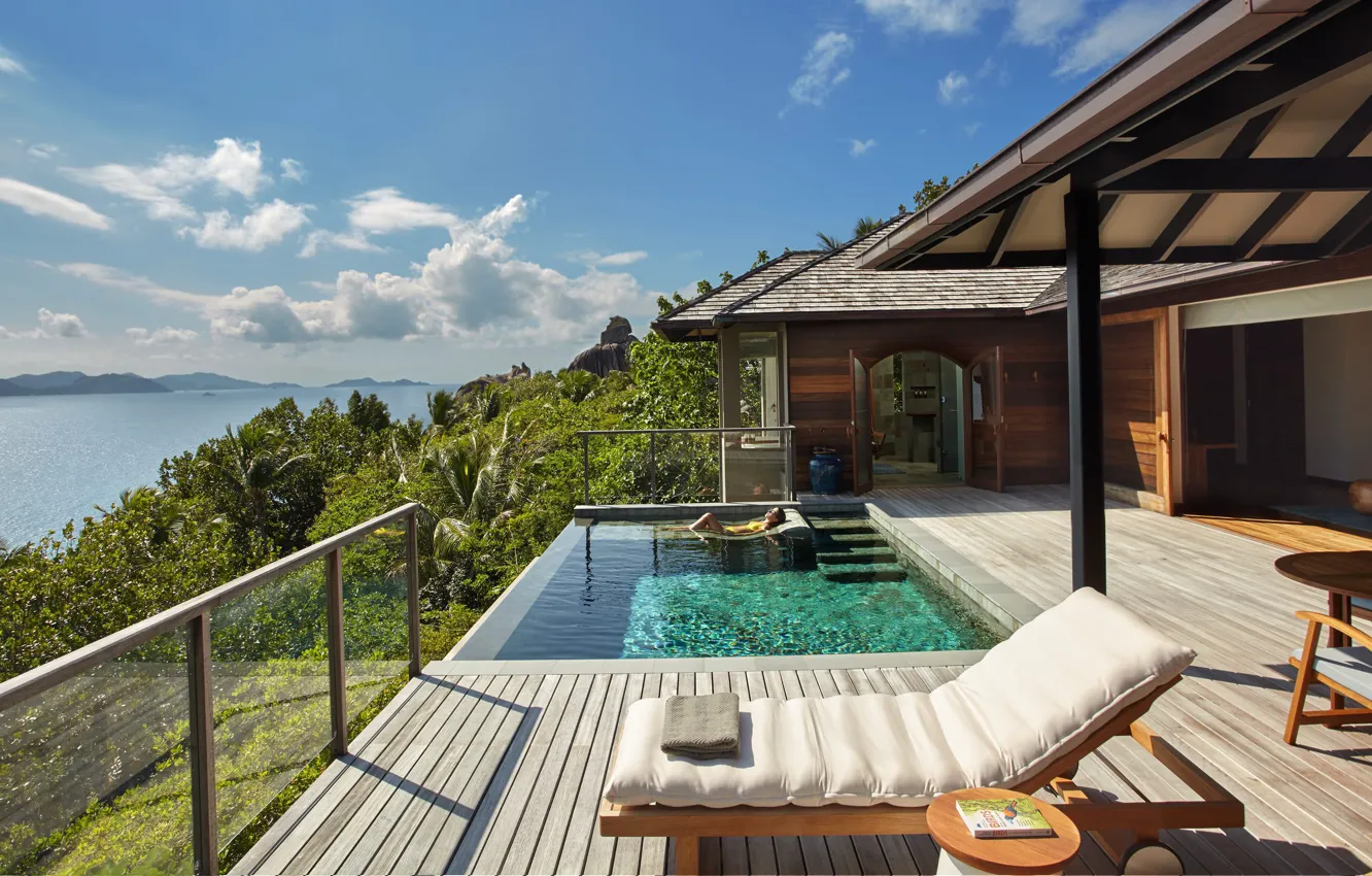 Photo wallpaper style, the ocean, Villa, pool, architecture, resort, terrace, Seychelles
