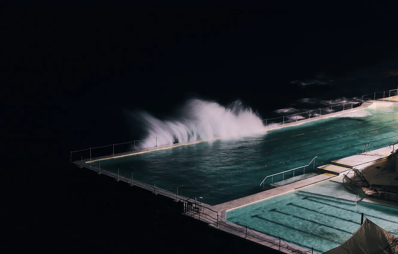 Photo wallpaper wave, night, element, pool, the sea, in the sea