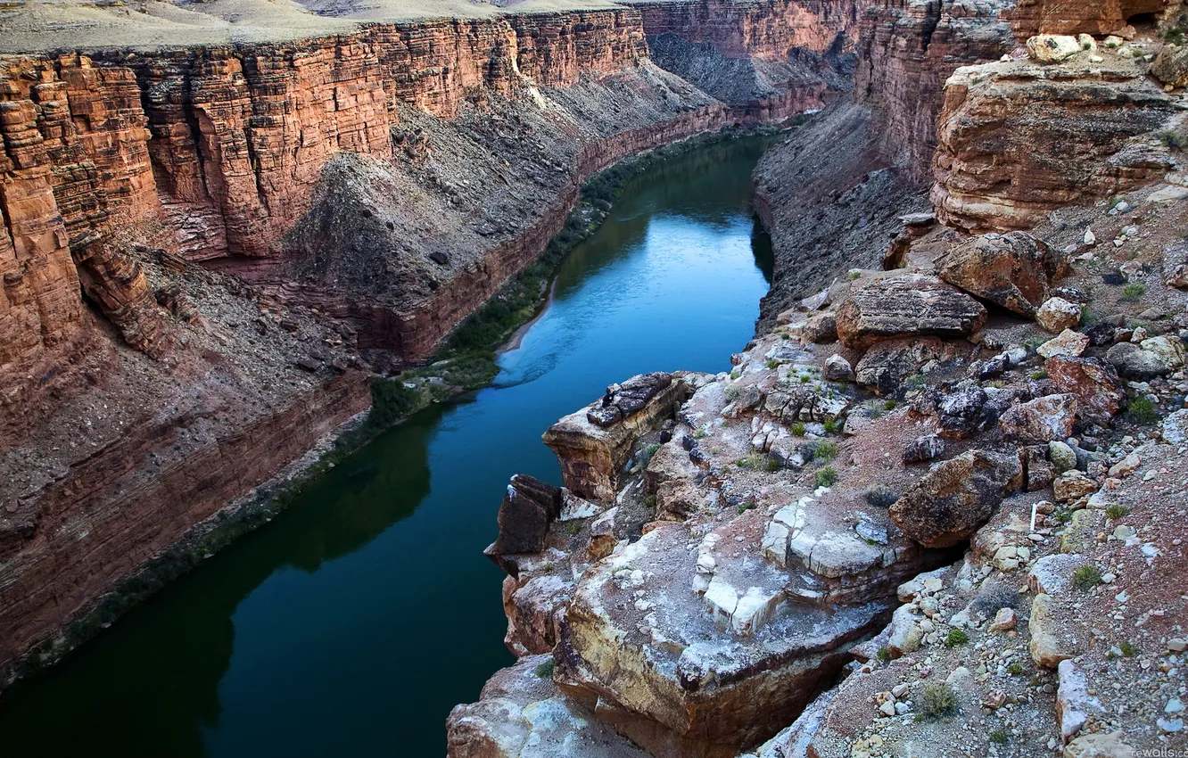 Photo wallpaper river, stones, open, canyon, gorge