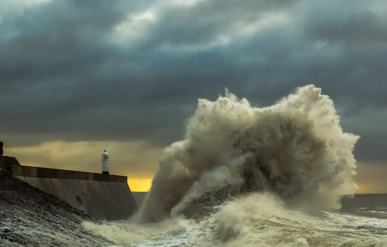 Photo wallpaper sea, wave, lighthouse