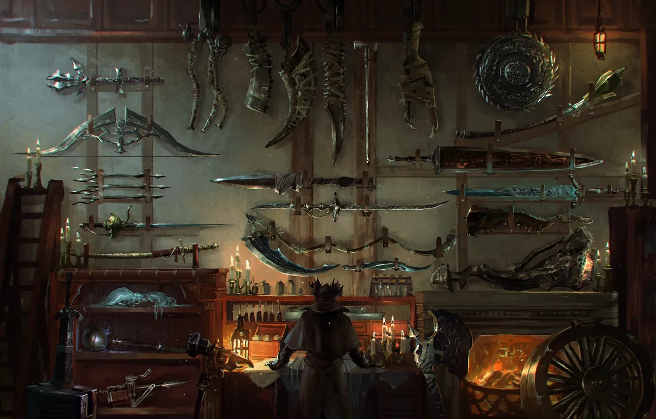 Photo wallpaper weapons, sword, workshop, weapon, bloodborne