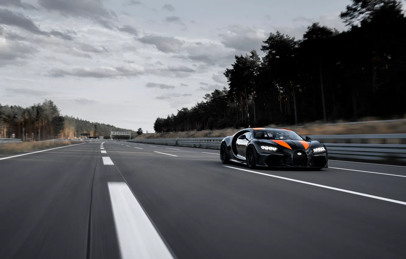 Photo wallpaper asphalt, trees, strip, Bugatti, track, hypercar, Chiron, Super Sport 300+