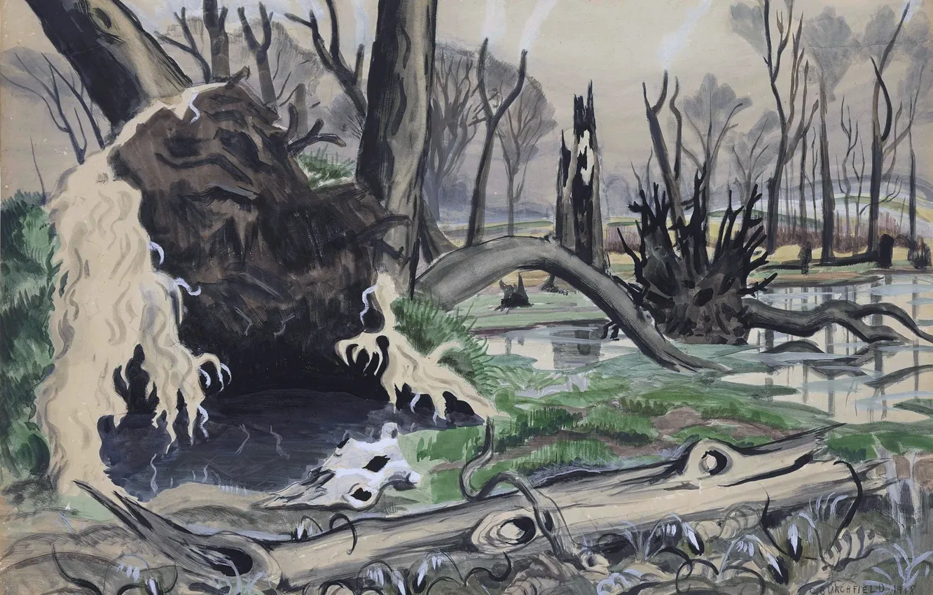 Photo wallpaper 1918, Charles Ephraim Burchfield, Swamp in Spring