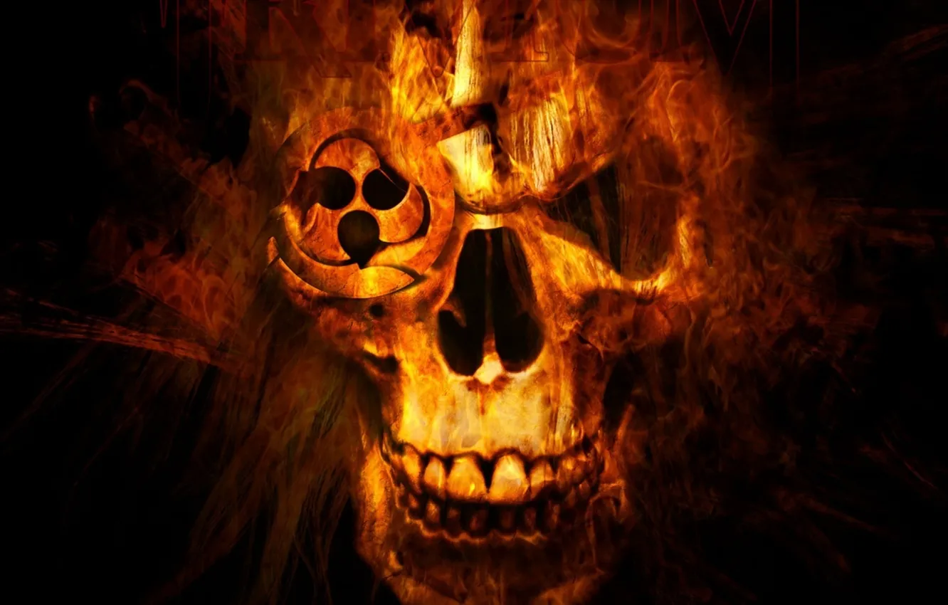 Photo wallpaper background, fire, black, skull