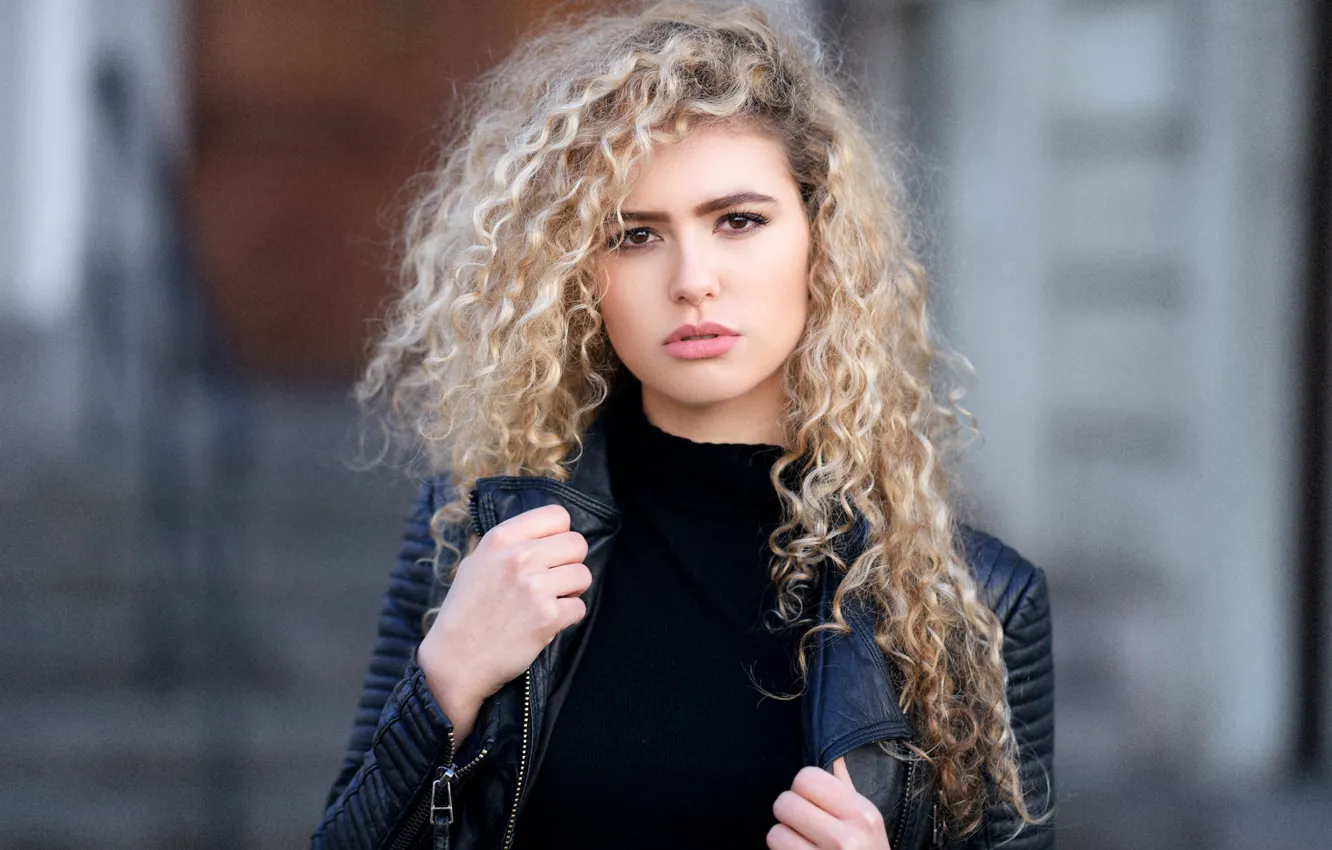 Photo wallpaper look, girl, hair, portrait, jacket