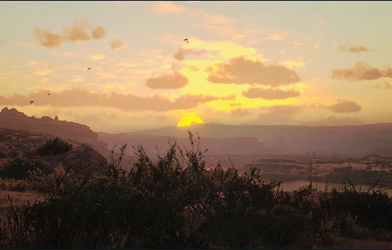 Photo wallpaper HDR, game, sky, landscape, clouds, rocks, birds, UHD