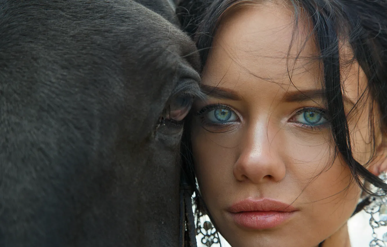 Photo wallpaper eyes, blue eyes, model, horse