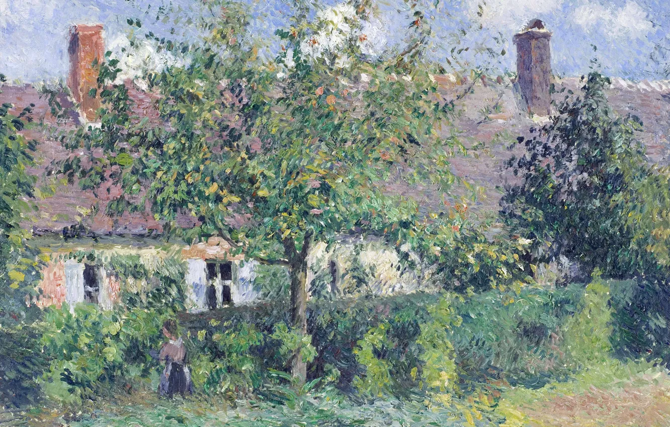 Photo wallpaper landscape, picture, Camille Pissarro, Peasant House at Eragny