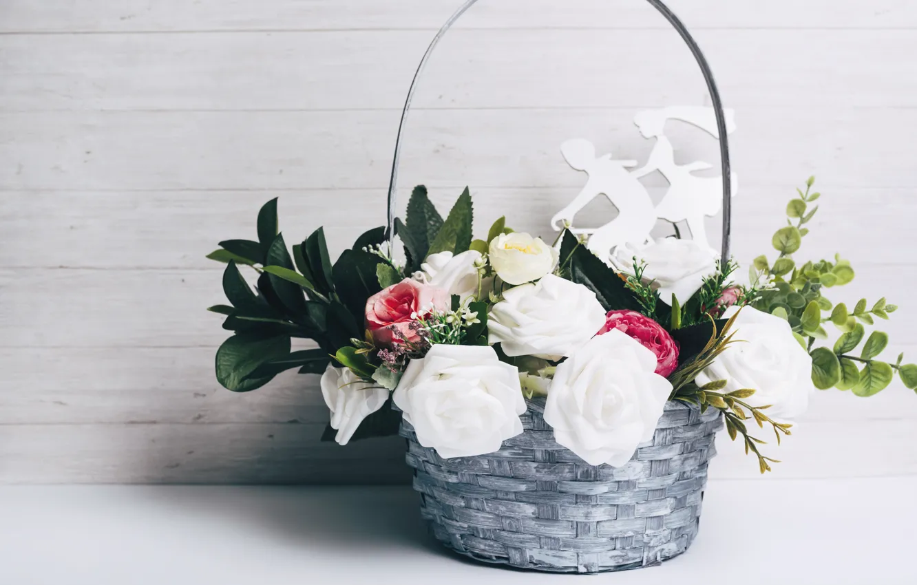 Photo wallpaper flowers, bouquet, basket
