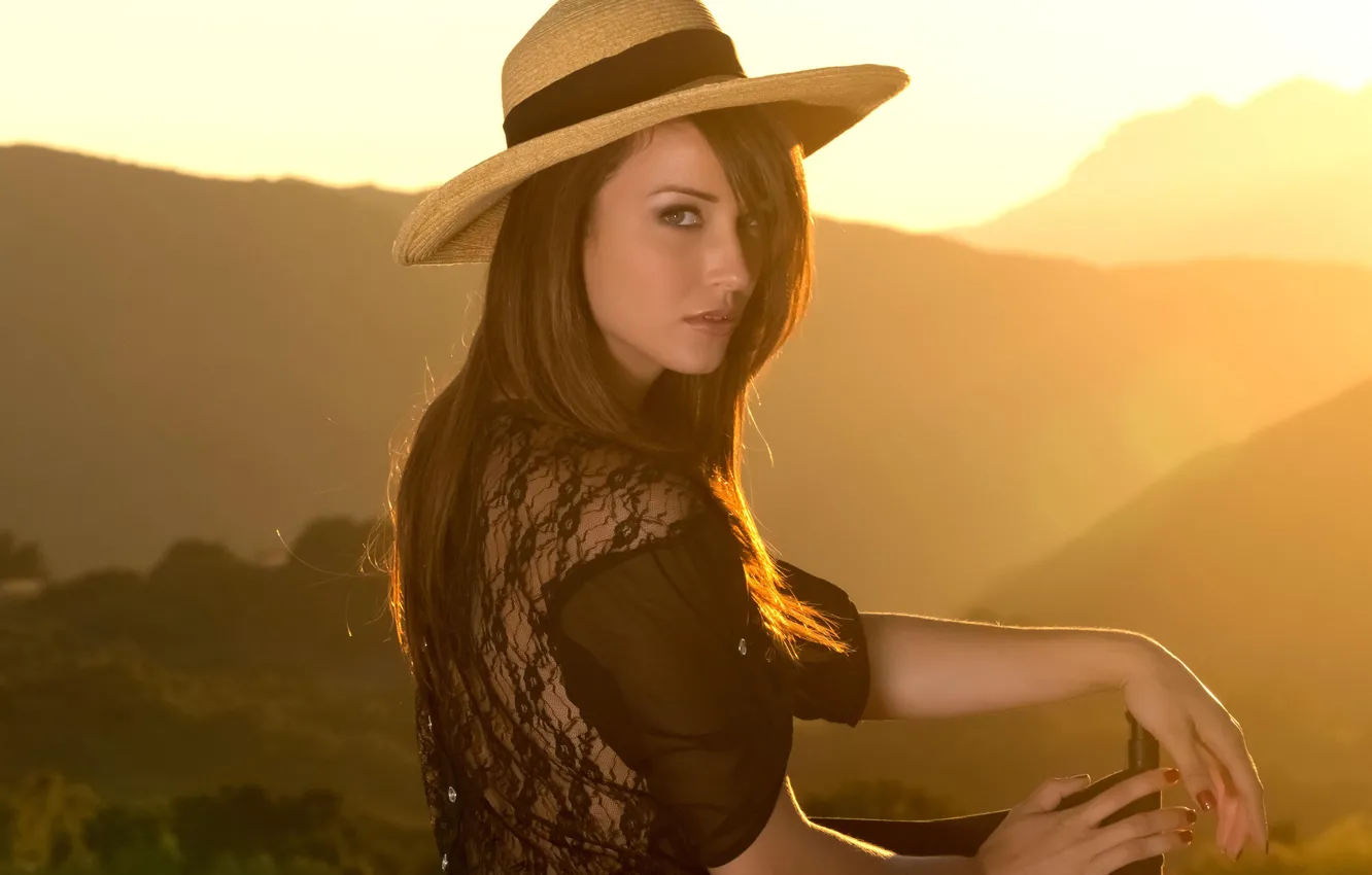 Photo wallpaper look, girl, hat, Malena Morgan.model