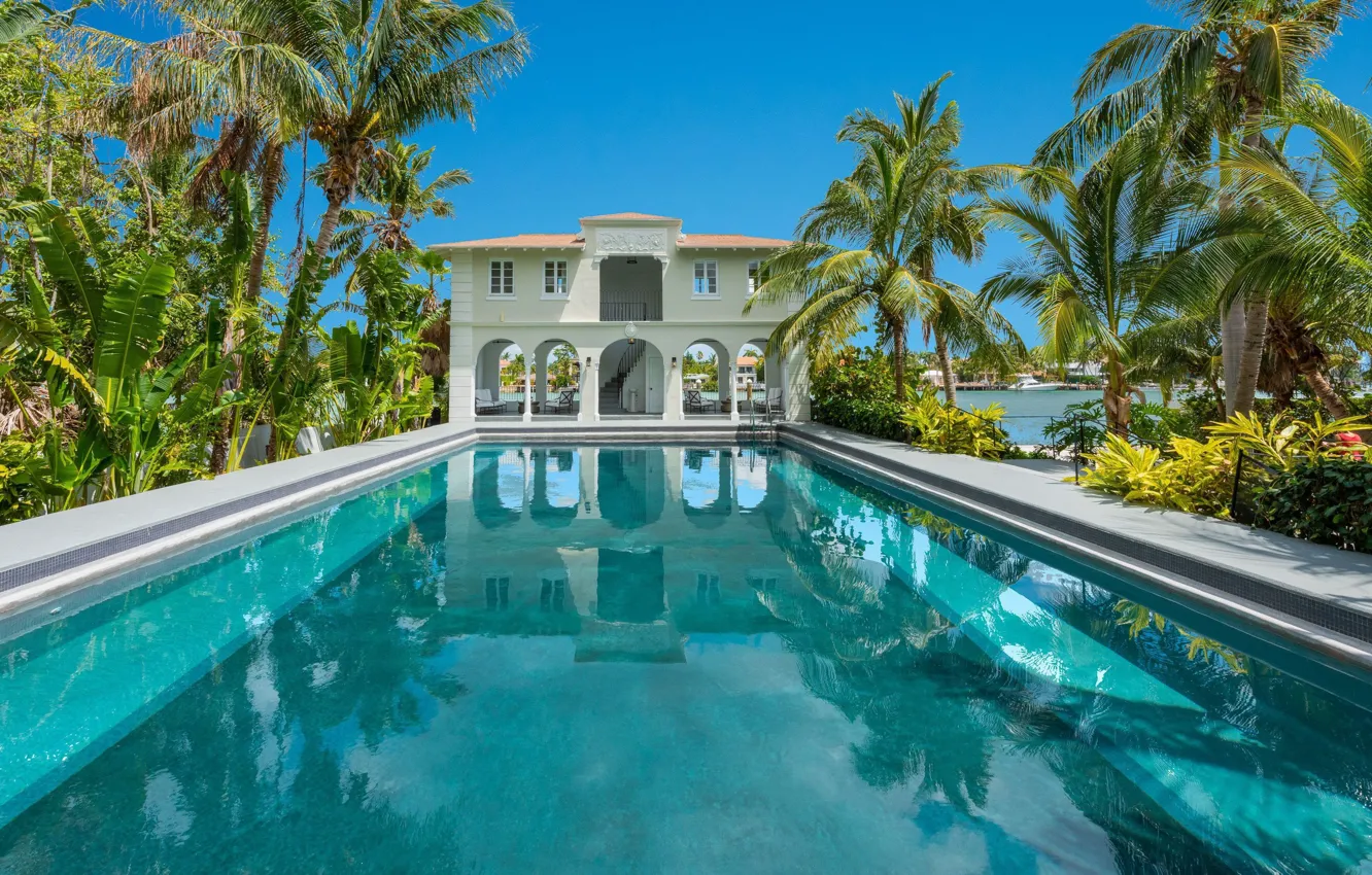 Photo wallpaper palm trees, Villa, pool, Miami, Miami Beach