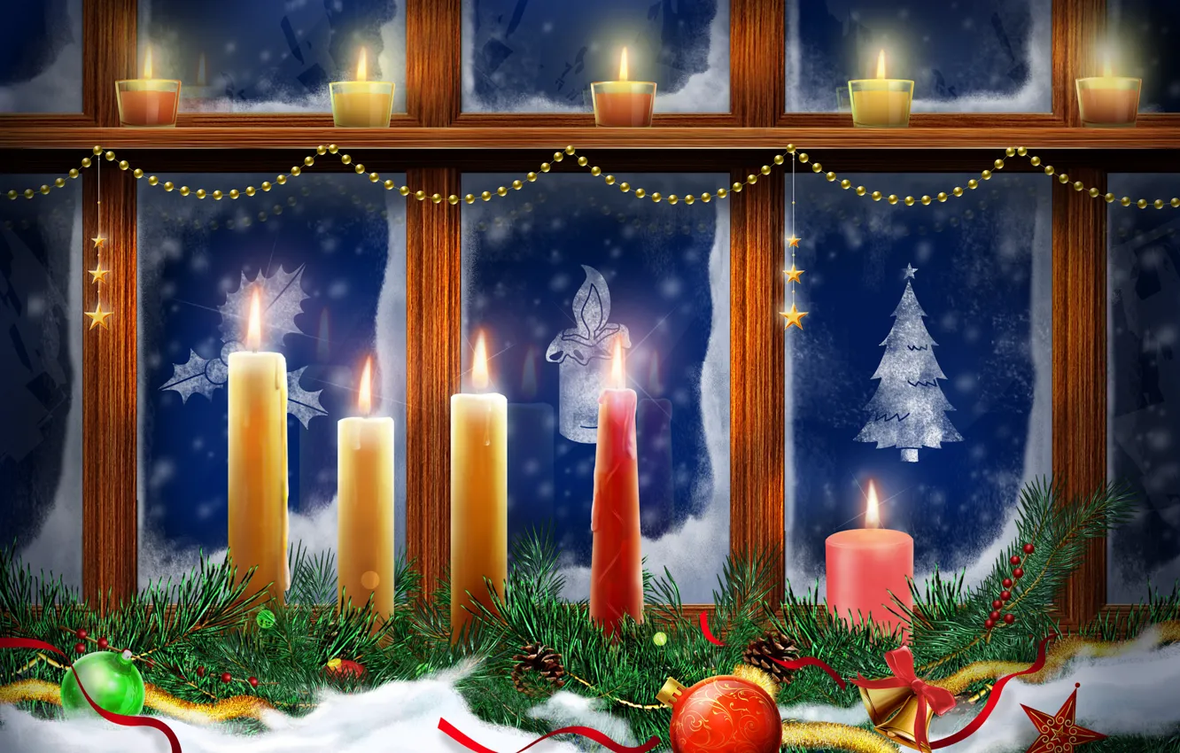 Photo wallpaper new year, candles, window