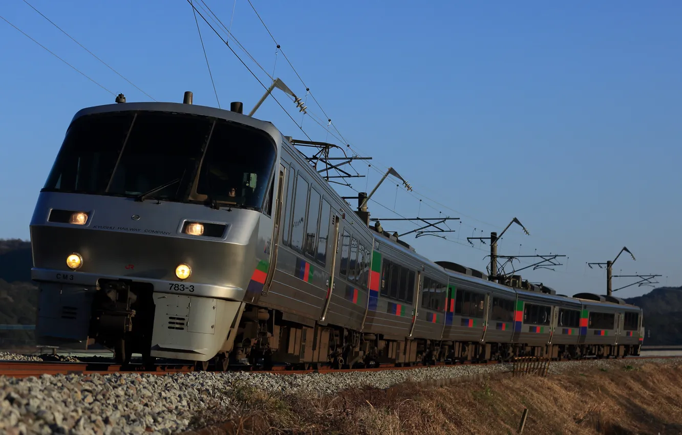 Photo wallpaper rails, train, cars