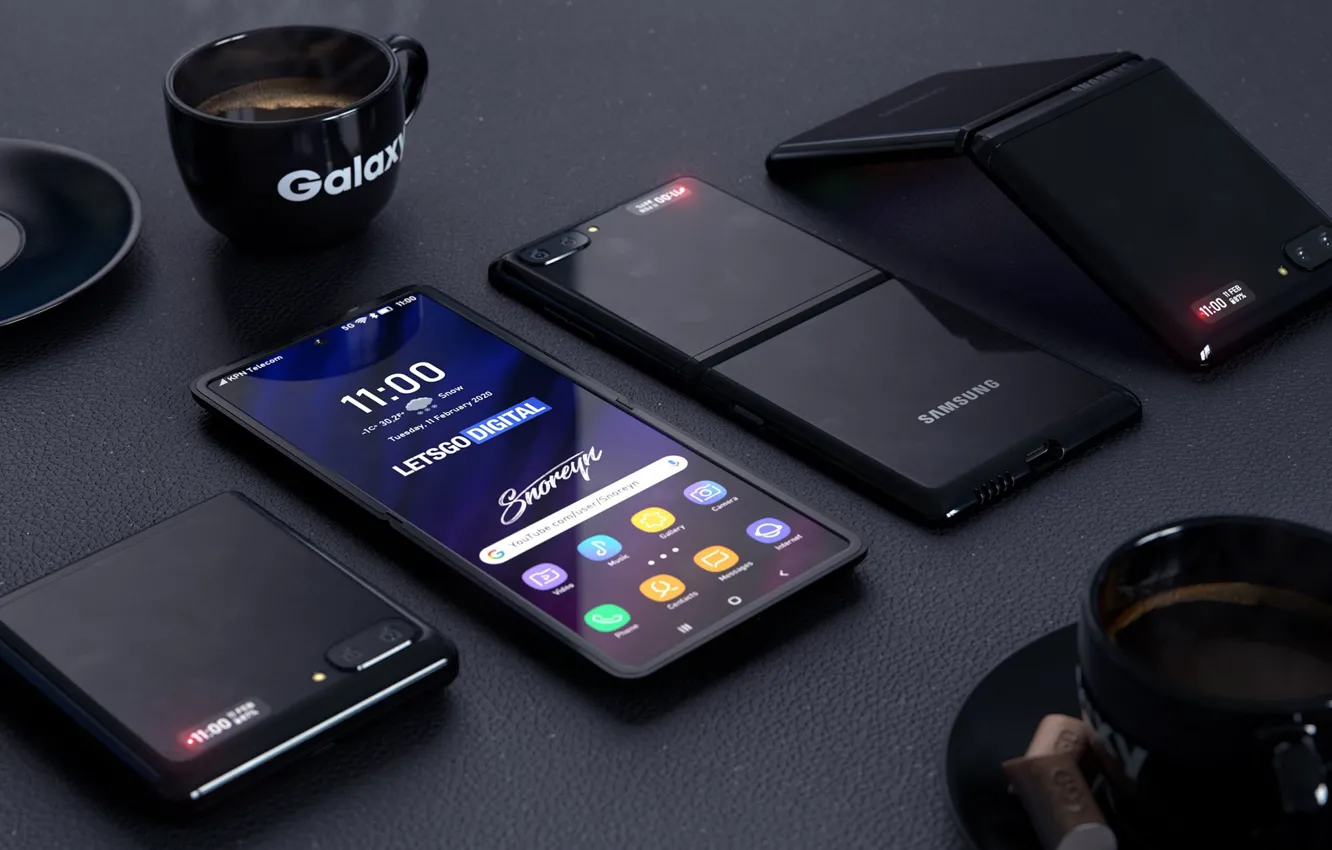 Photo wallpaper coffee, Galaxy, smartphone, Samsung, Flip, flexible screen