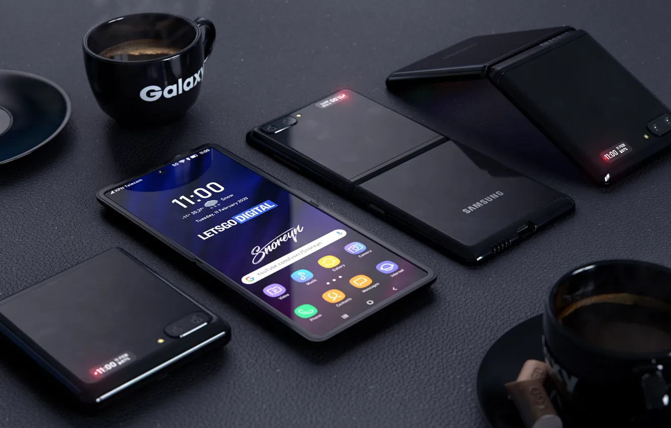 Photo wallpaper flexible screen, coffee, Flip, Galaxy, Samsung, smartphone