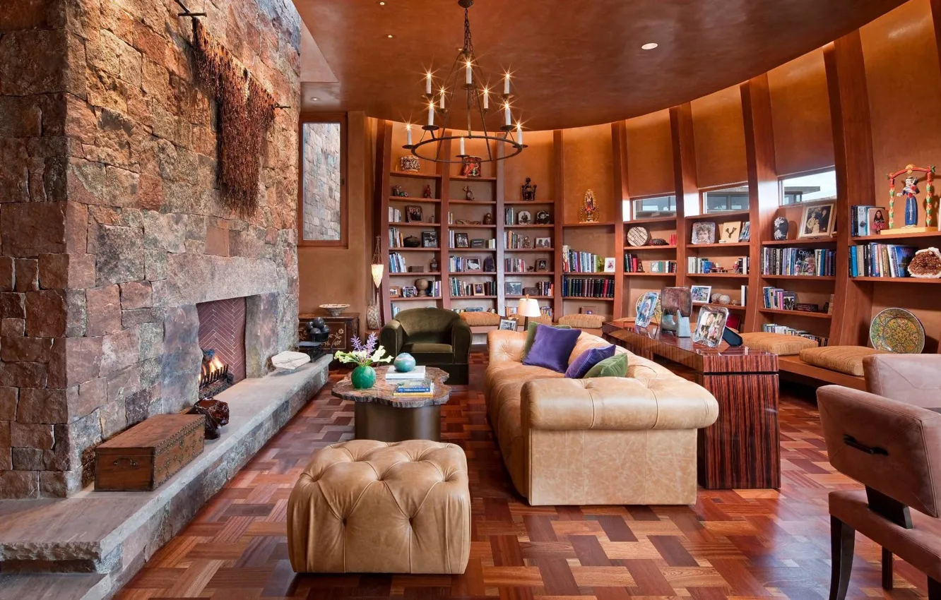 Photo wallpaper design, style, interior, oven, library, living room, Santa Fe, Santa Fe retreat