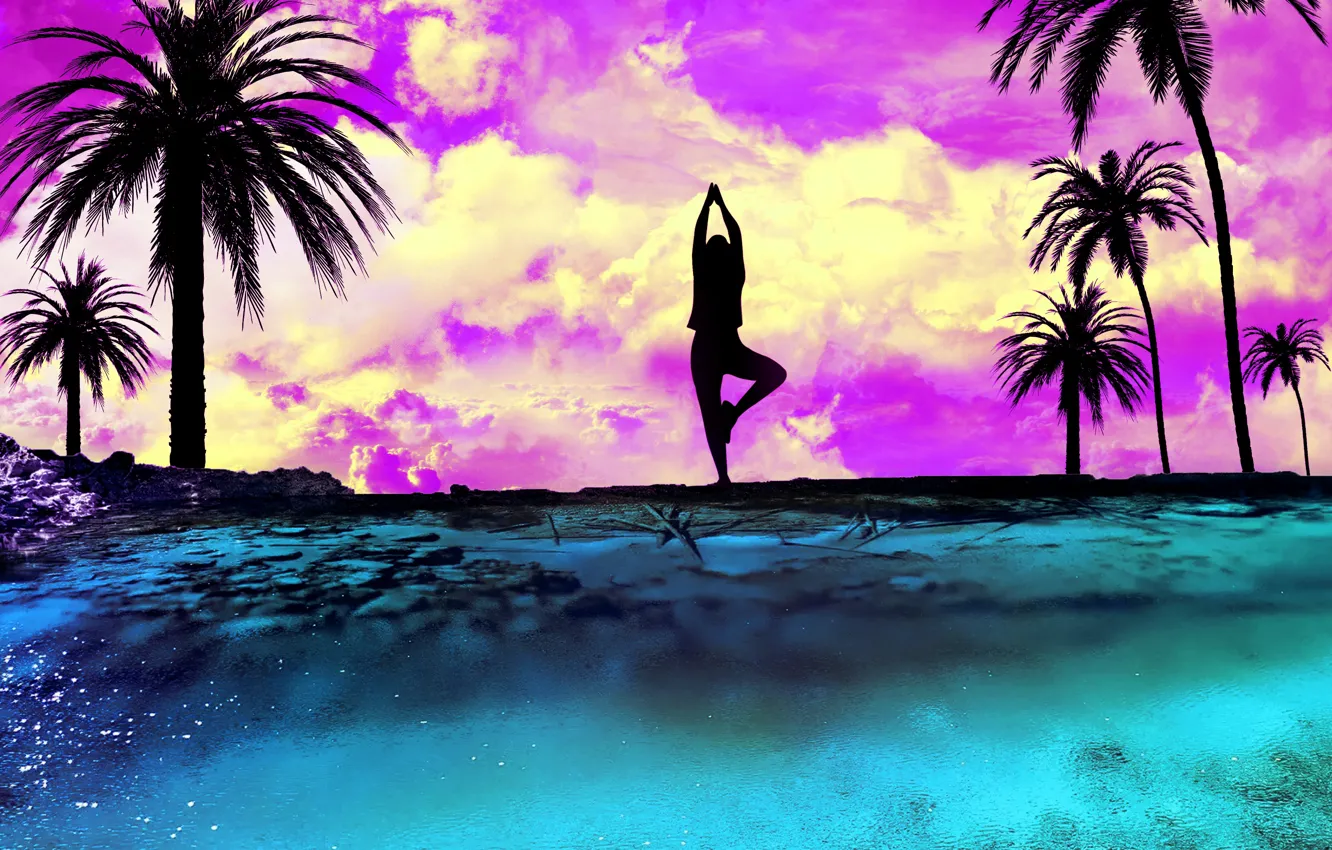 Photo wallpaper art, silhouette, yoga