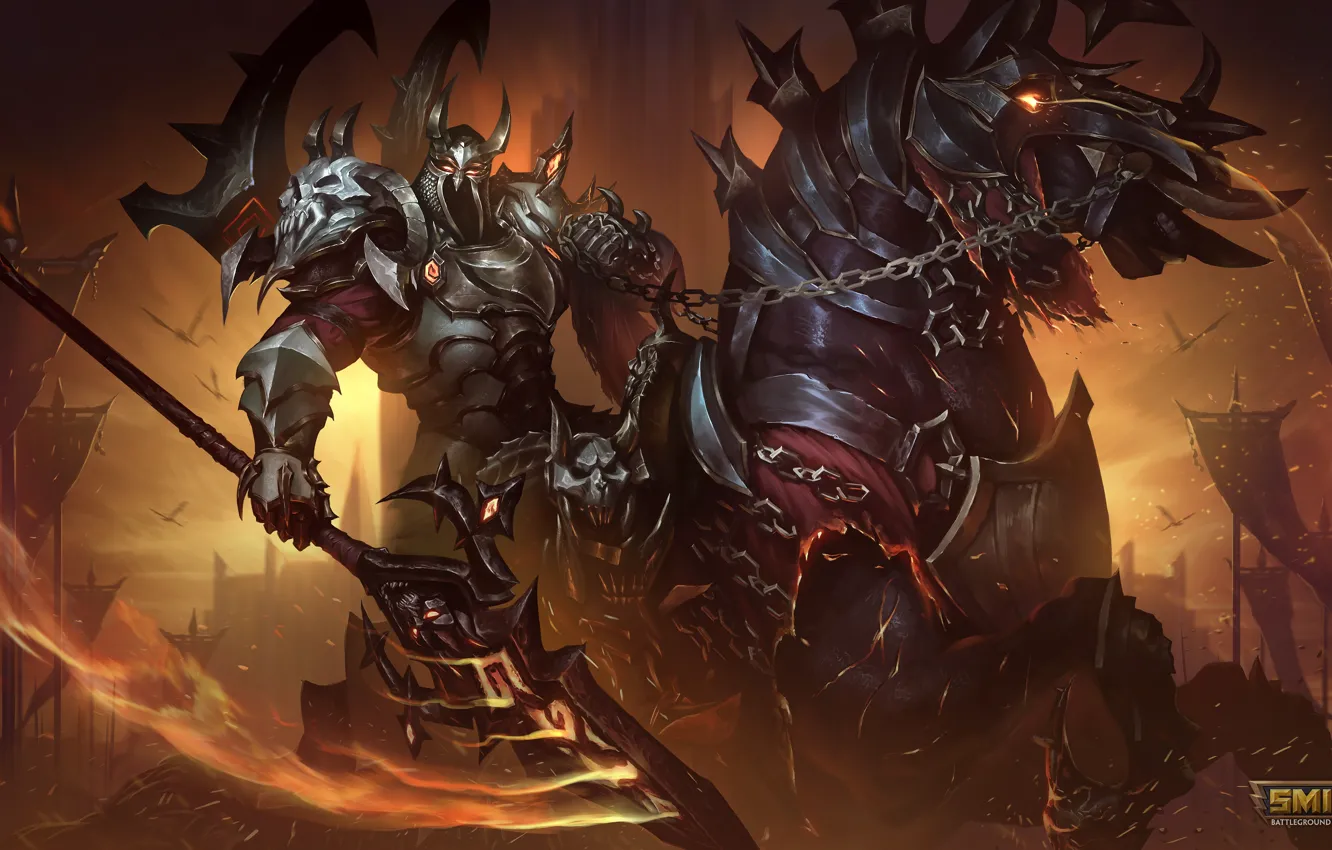 Photo wallpaper horse, armor, rider, Smite, Guan Yu